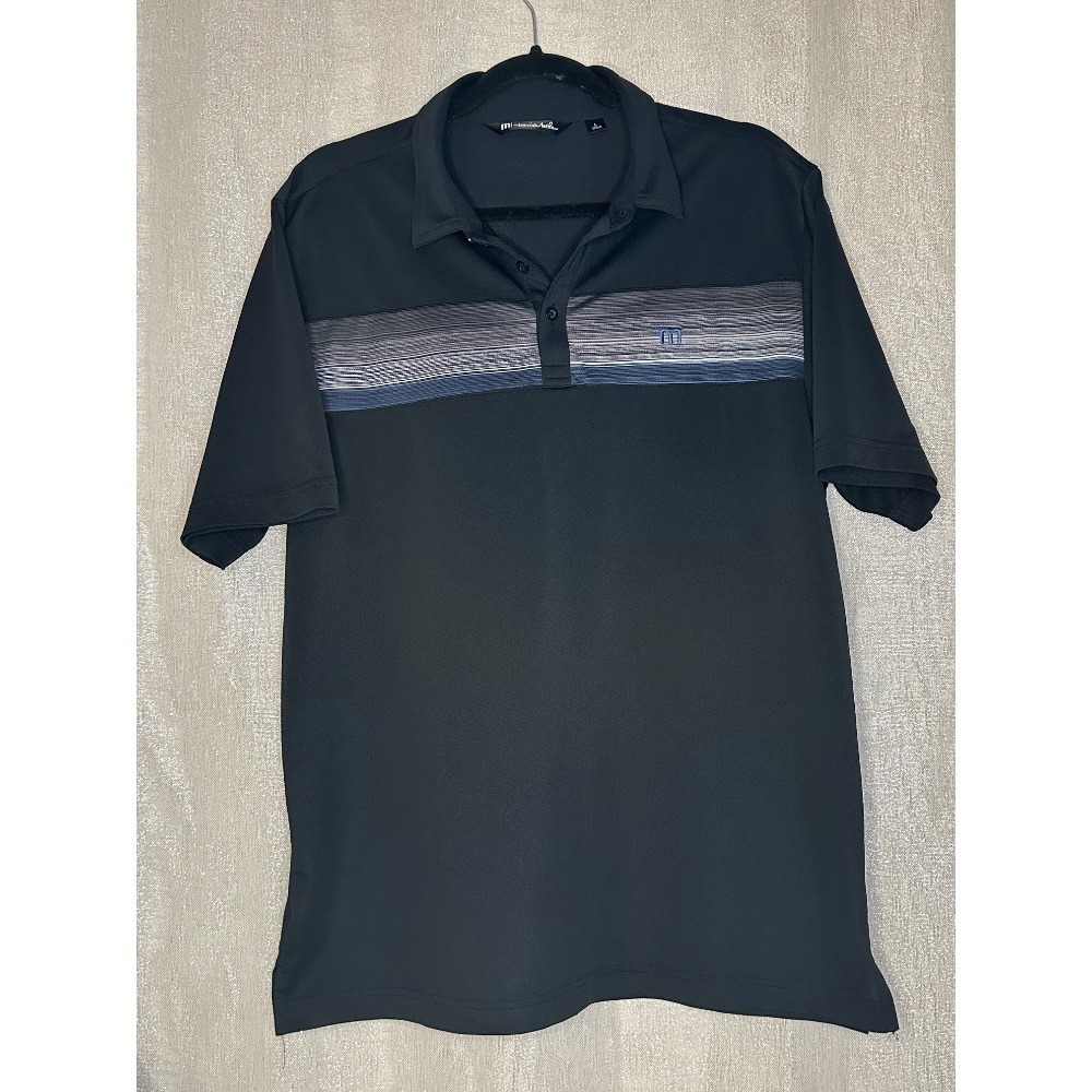 Travis Mathew Golf Polo Shirt Striped Stretch Casual Athletic Black L